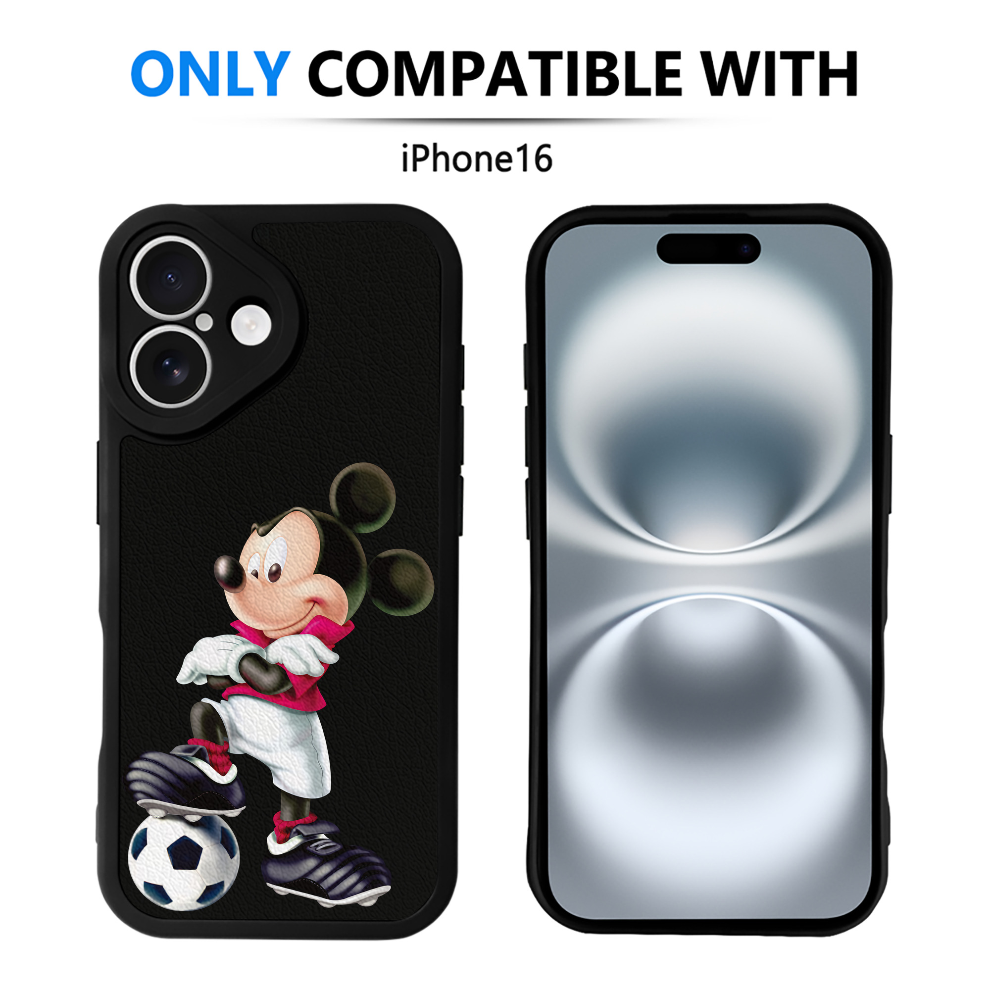 （画像用） ミッキーマウス Mickey Mouse 【iPhone 16シリーズ対応】シリコンスマホケース（レザー調） 材質：シリコン